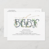 緑と金ゴールドタイポグラフィモダンベビーシャワー インビテーションポストカード (正面/裏面)