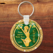 緑と金ゴールドチアリーダーキーホルダー、テキスト キーホルダー (正面)
