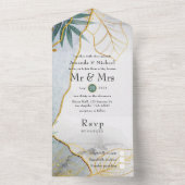 緑と金ゴールドトロピカル結婚ズ オールインワン招待状 (内側)