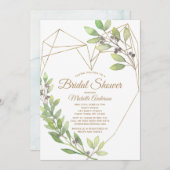 緑と金ゴールドハートブライダルシャワー 招待状 (正面/裏面)