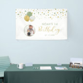 緑と金ゴールドバルーン1st誕生日フォトバナー 横断幕 (トレードショー)