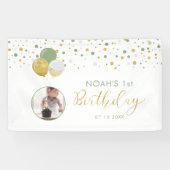 緑と金ゴールドバルーン1st誕生日フォトバナー 横断幕 (横)