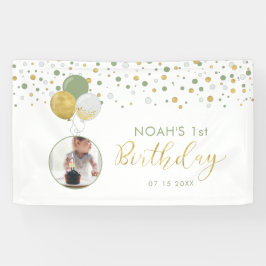 緑と金ゴールドバルーン1st誕生日フォトバナー 横断幕