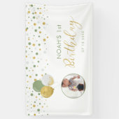 緑と金ゴールドバルーン1st誕生日フォトバナー 横断幕 (縦)