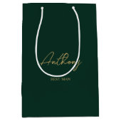 緑と金ゴールドパーソナライズされたのウェディングパーティー名 ミディアムペーパーバッグ (正面)