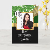 緑と金ゴールドパーソナライズされたsweet sixteen カード (黄色い花)