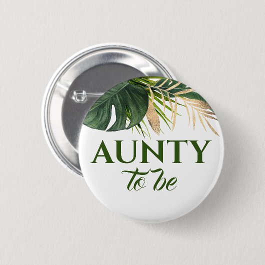 緑と金ゴールドパーム葉熱帯赤ちゃんシャワー 缶バッジ (正面&裏面)