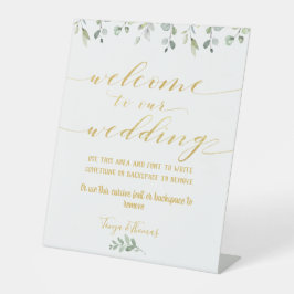 緑と金ゴールドファンシーフォント書道へようこそ 台座サイン