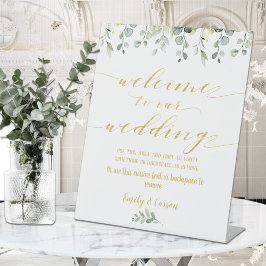 緑と金ゴールドファンシーフォント書道へようこそ 台座サイン