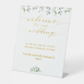 緑と金ゴールドファンシーフォント書道へようこそ 台座サイン (正面)