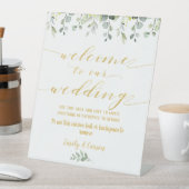 緑と金ゴールドファンシーフォント書道へようこそ 台座サイン (インサイチュ)