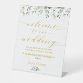 緑と金ゴールドファンシーフォント書道へようこそ 台座サイン (正面)