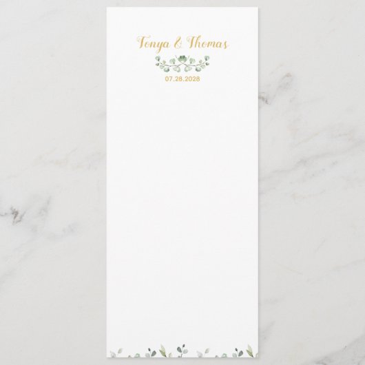 緑と金ゴールドファンシー書道結婚の夕食 メニュー (裏面)