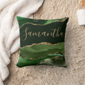 緑と金ゴールドフェイクグリッター大理石 クッション (ブランケット)