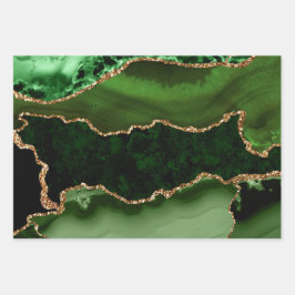 緑と金ゴールドフェイクグリッター大理石 ラッピングペーパーシート