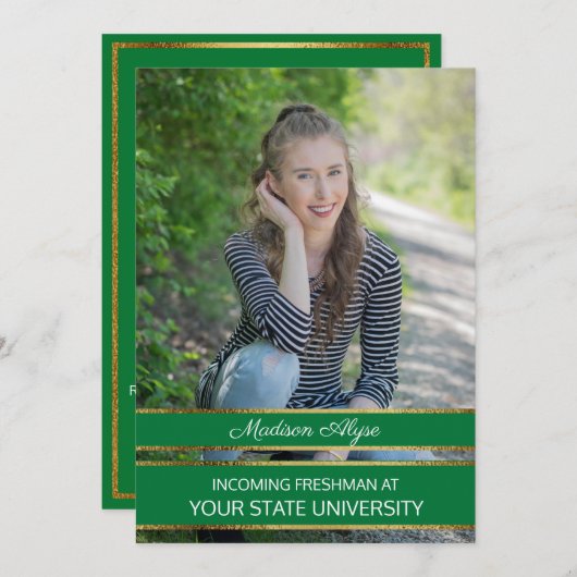 緑と金ゴールドフォトトランクパーティー 招待状 (正面/裏面)