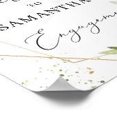 緑と金ゴールドフレーム婚約歓迎サイン ポスター (角)