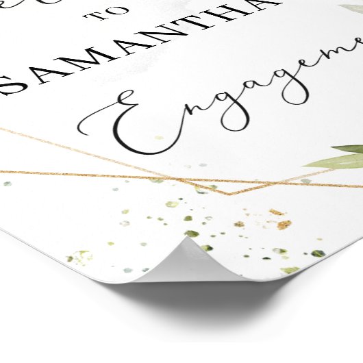 緑と金ゴールドフレーム婚約歓迎サイン ポスター (角)