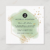 緑と金ゴールドブラシストロークの正方形の名刺 スクエア名刺 (正面)