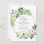 緑と金ゴールドホワイトフローラ結婚式招待状 招待状 (正面)