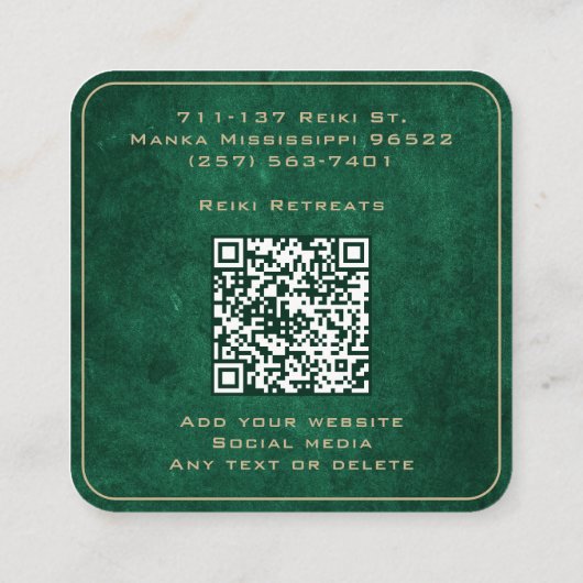 緑と金ゴールドマンダラ霊気癒し瞑想 スクエア名刺 (裏面)