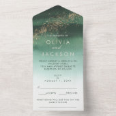 緑と金ゴールドモダンの水のグラデーション色結婚の オールインワン招待状 (内側)