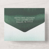 緑と金ゴールドモダンの水のグラデーション色結婚の オールインワン招待状 (裏面)