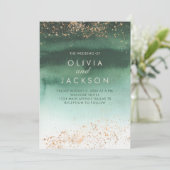 緑と金ゴールドモダンの水のグラデーション色結婚の 招待状 (スタンド正面)