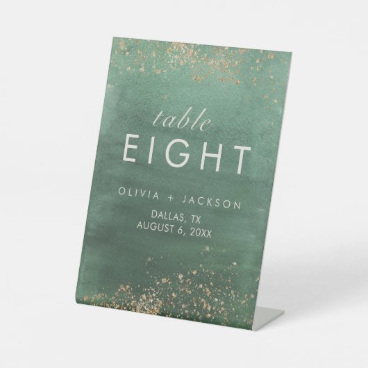 緑と金ゴールドモダンの色テーブル番号 台座サイン (正面)