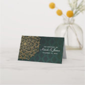 緑と金ゴールドモロッコアラビアンナイツテーブル番号 プレイスカード (正面)