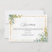 緑と金ゴールドユーカリの水色 サンキューカード (正面)