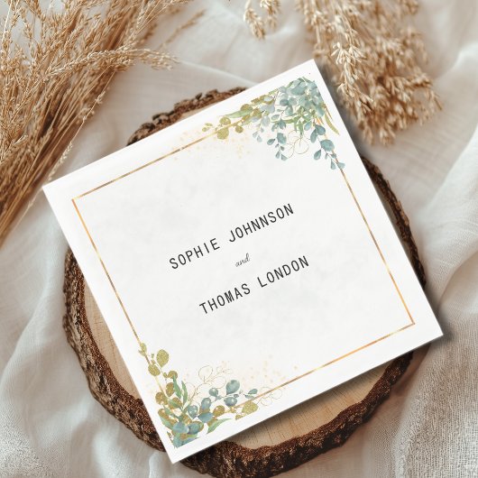 緑と金ゴールドユーカリの水色 スタンダードランチョンナプキン