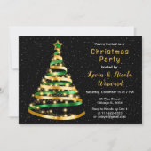 緑と金ゴールドリボンツリークリスマスパーティー 招待状 (正面)