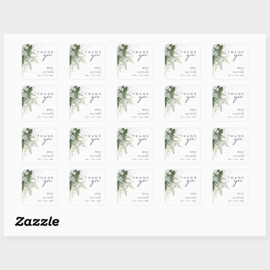 緑と金ゴールドリーフありがとう結婚ステッカー スクエアシール (シート)
