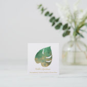 緑と金ゴールドリーフの四角い名刺 スクエア名刺 (スタンド正面)