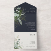 緑と金ゴールドリーフシンプルネイビーシールと送信 オールインワン招待状 (内側)