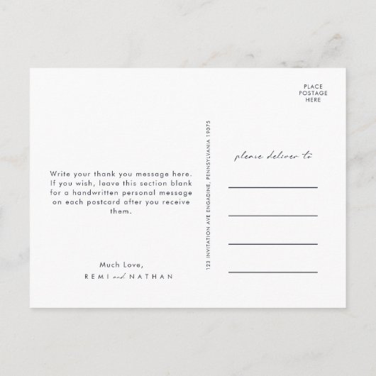 緑と金ゴールドリーフ結婚の感謝はがき ポストカード (裏面)