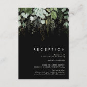 緑と金ゴールドリーフ |ブラックウェディングレセプション エンクロージャーカード (正面)