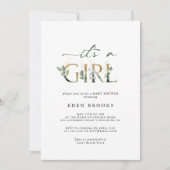 緑と金ゴールドレタリングその女の子の赤ちゃんシャワー 招待状 (正面)