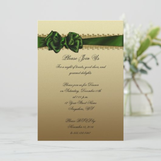 緑と金ゴールド企業ののパーティー招待状 招待状 (スタンド正面)