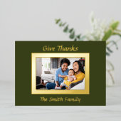 緑と金ゴールド写真サンクスギビングのホイルホリデーカー 箔シーズンカード (立ち正面)