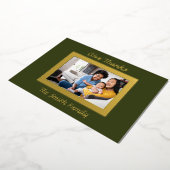 緑と金ゴールド写真サンクスギビングのホイルホリデーカー 箔シーズンカード (回転した状態)