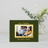 緑と金ゴールド写真サンクスギビングのホイルホリデーカー 箔シーズンポストカード (立ち正面)