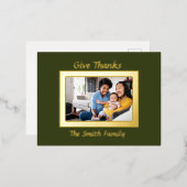 緑と金ゴールド写真サンクスギビングのホイルホリデーカー 箔シーズンポストカード (正面/裏面)