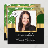 緑と金ゴールド写真sweet sixteen 招待状 (正面/裏面)