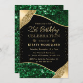 緑と金ゴールド冬の続編21st誕生日 招待状 (正面/裏面)