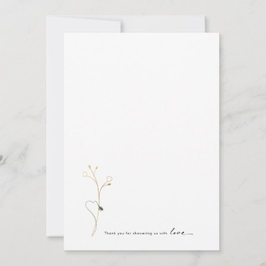 緑と金ゴールド垂直ベビーシャワーありがとう サンキューカード (裏面)