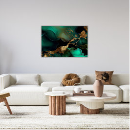 緑と金ゴールド大理石デザインメタルウォールアート メタルプリント