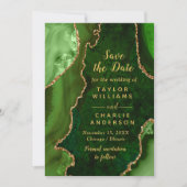 緑と金ゴールド大理石日付を保存 招待状 (正面)