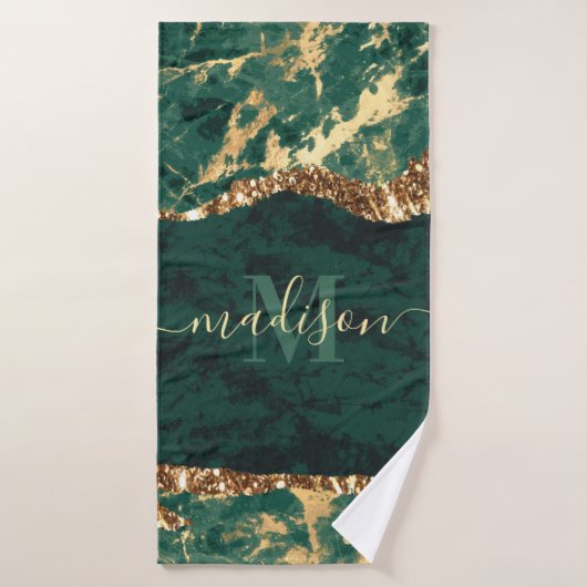 緑と金ゴールド大理石 バスタオル (バスタオル)